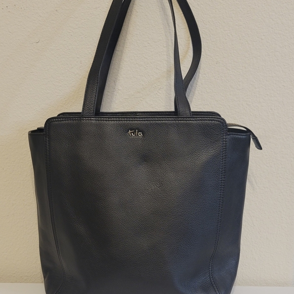 Tula Ziptop Black Leather Tote Bag - Picture 1 of 11